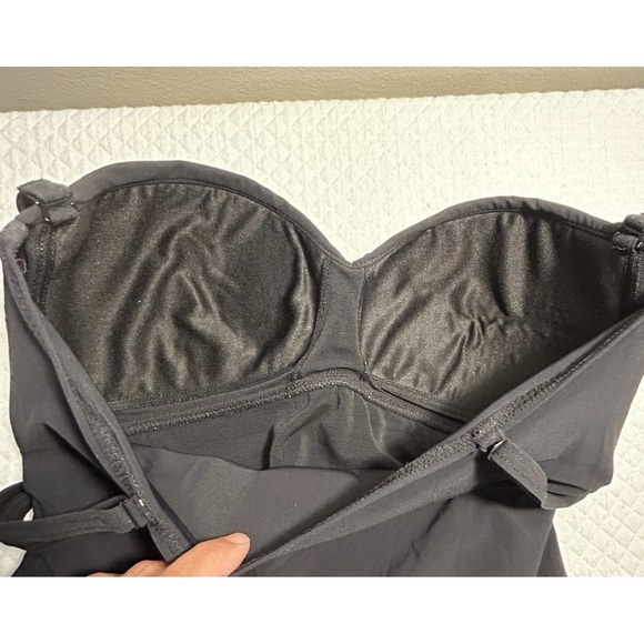 Profile By Gottex Bandeau Swimdress Womens Swimsuit 8 Black One piece Laser Cut - Picture 8 of 14